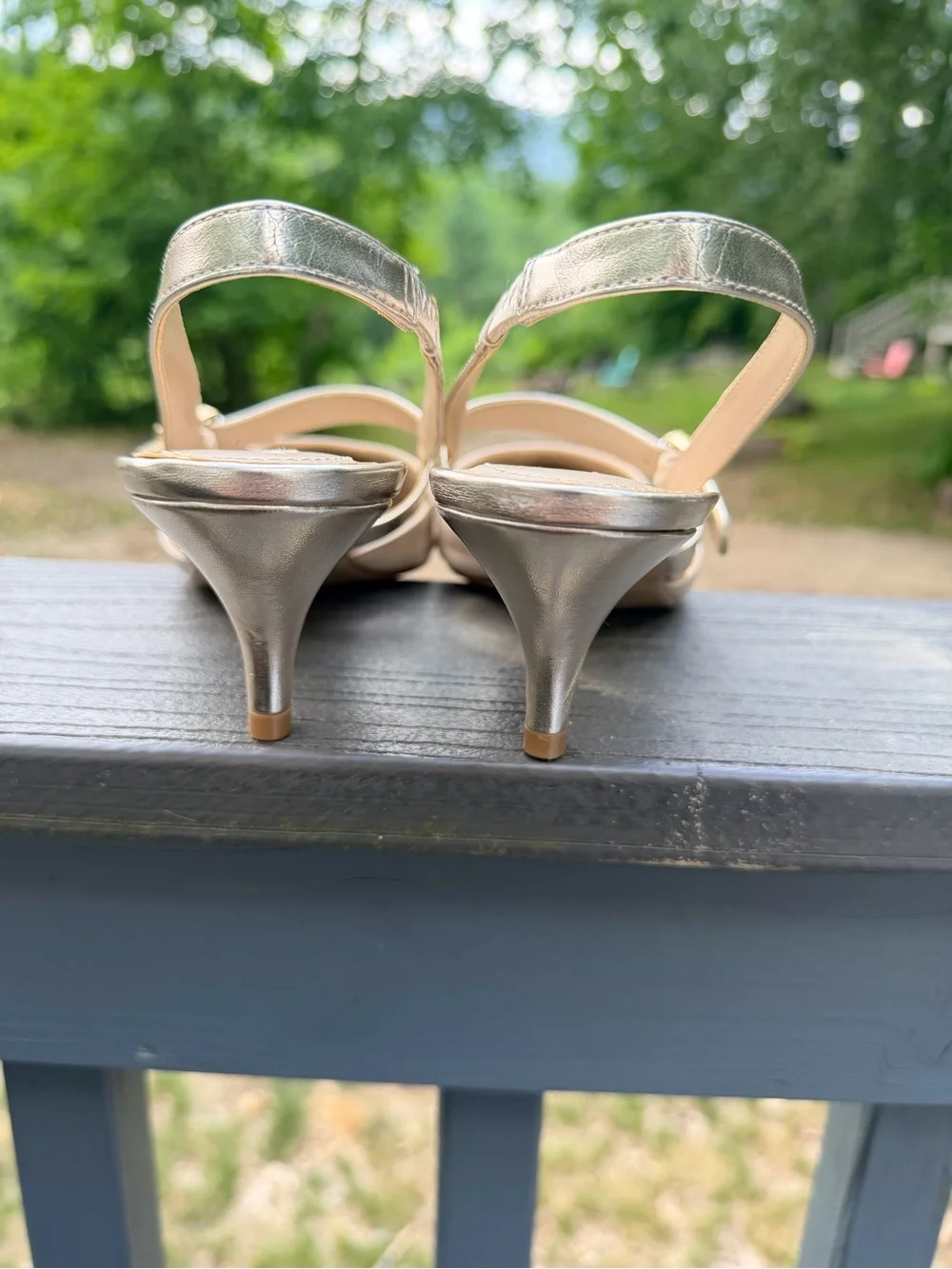 Ellen Tracy Pointed Slingback Heels in Ivory and Metallic Gold